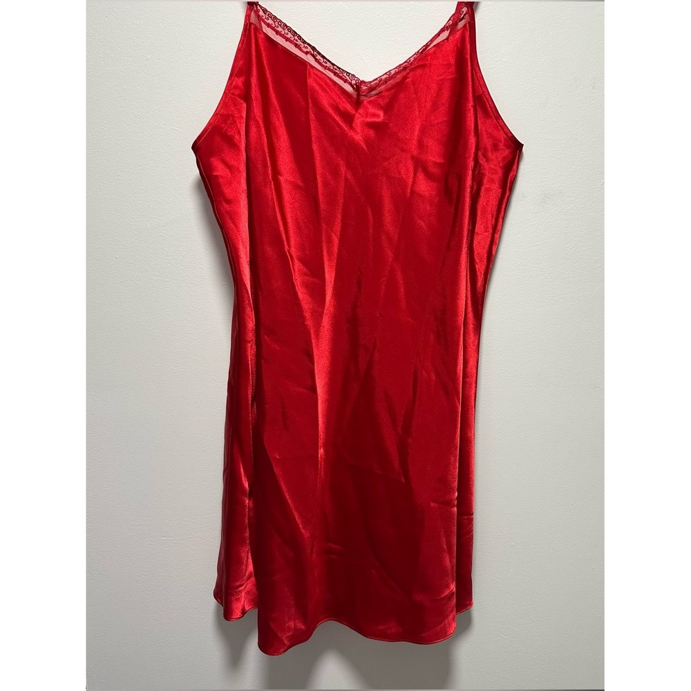 Morgan Taylor Intimates Red Satin Lace Trim Chemise Nightgown XXL